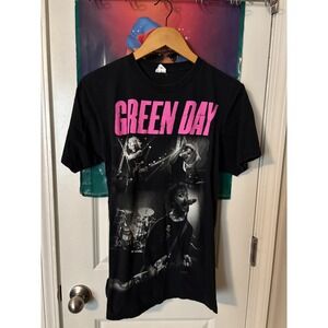 y2k 2000s Green Day Band T-Shirt Black Photo Print Music Punk Rock Mens